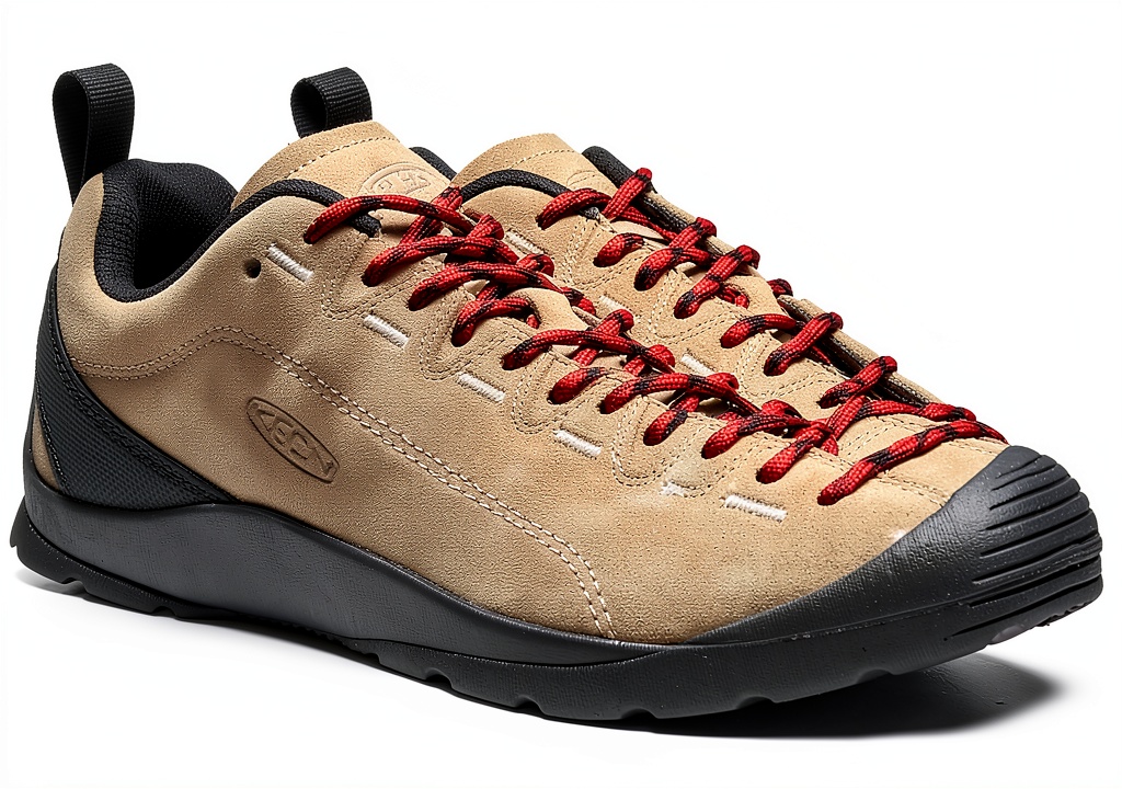 Installing KEEN Women's Leather Low Profile Climbing Shoes on a wooden desk