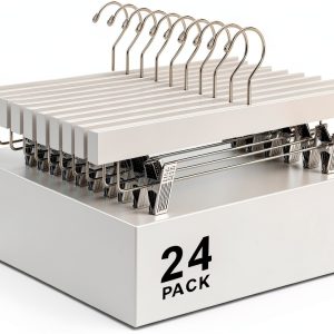 Pants Hangers Amber Home White Wood Clip Hangers Set of 24-0