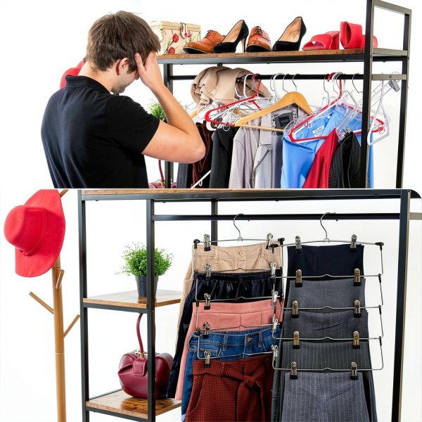 DEILSY Metal Pants Hanger with Rubber Non‑Slip Clips Space‑Saving-1
