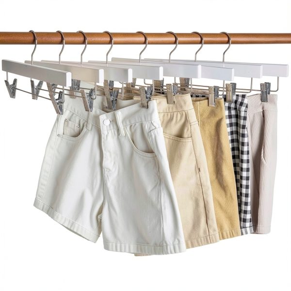 Pants Hangers Amber Home White Wood Clip Hangers Set of 24-4