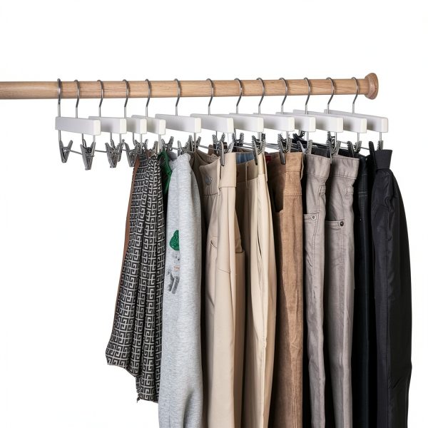 Pants Hangers Amber Home White Wood Clip Hangers Set of 24-6