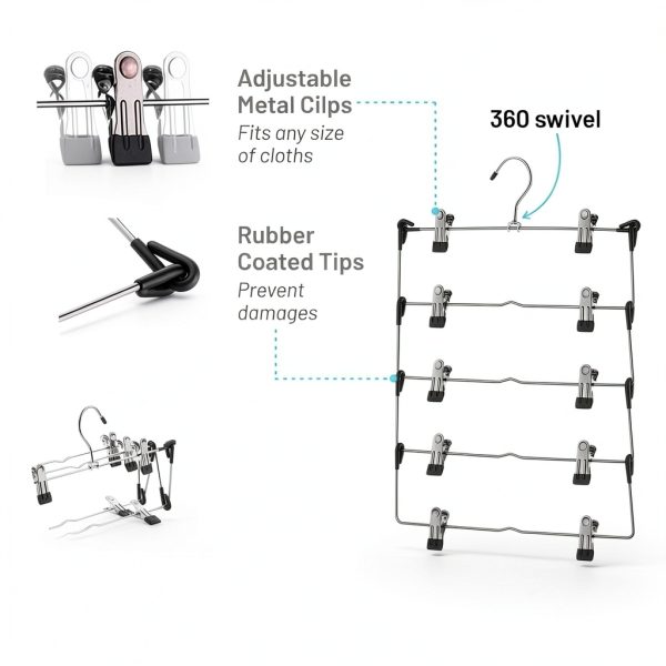 DEILSY Metal Pants Hanger with Rubber Non‑Slip Clips Space‑Saving-5