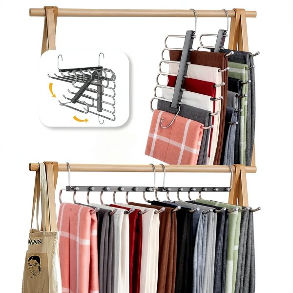 Space Saving 6 Tier Pant Hangers HUITEM Stainless Steel Black 2 Pack-1
