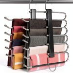 Space Saving 6 Tier Pant Hangers HUITEM Stainless Steel Black 2 Pack-0