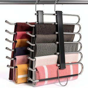 Space Saving 6 Tier Pant Hangers HUITEM Stainless Steel Black 2 Pack-0