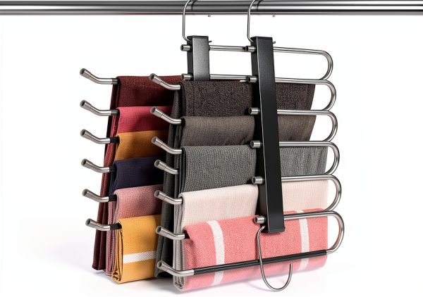 Space Saving 6 Tier Pant Hangers HUITEM Stainless Steel Black 2 Pack-0