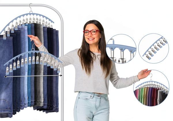 Legging Organizer 3 Pack Besslly Blue Pants Hangers with Clips-2