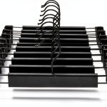 10 Pack Clothes Pants Hangers, Space-Saving Skirt Holders with 360 ° Swivel Hooks, Adjustable Clips, Trouser Coat Garment Jeans Black-0